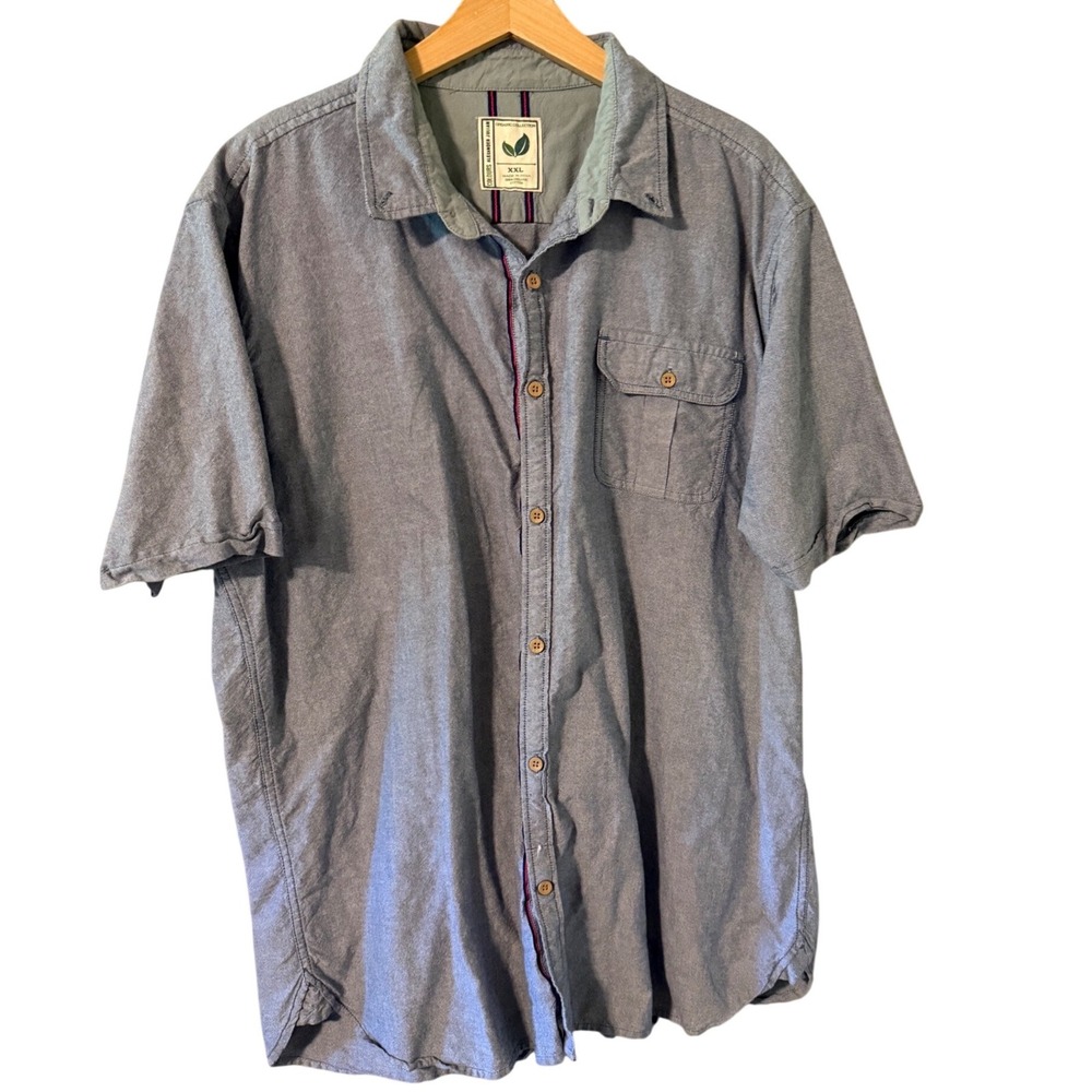 Colours Alexander Julian Organic Cotton Short Sleeve Blue Button Down Shirt XXL